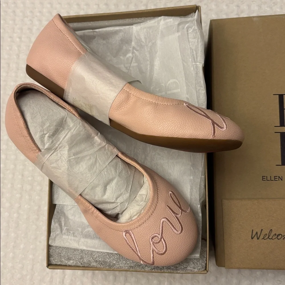 NEW! ED Ellen DeGeneres Langlee Size 11.5M 13M 1M PEONY PINK 'Love' Ballet Flats